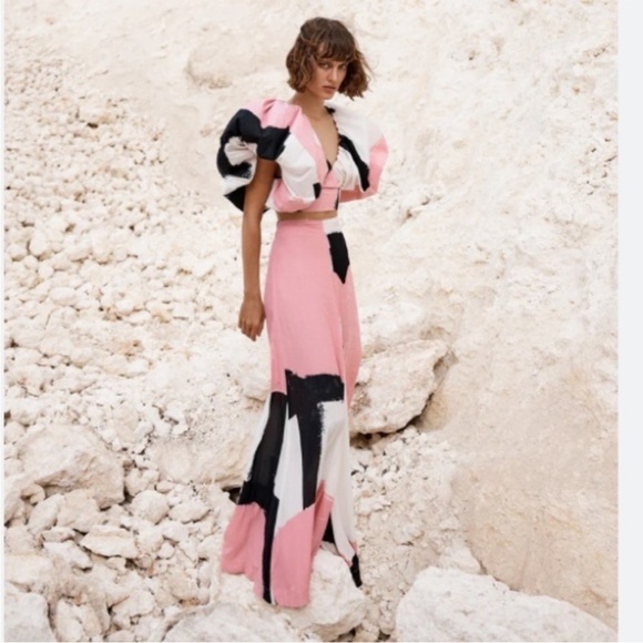 SWF Wide Leg Flowy Pants Pink Combo Graphic - Picture 3 of 12